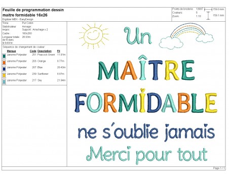 Motif de broderie machine maître formidable