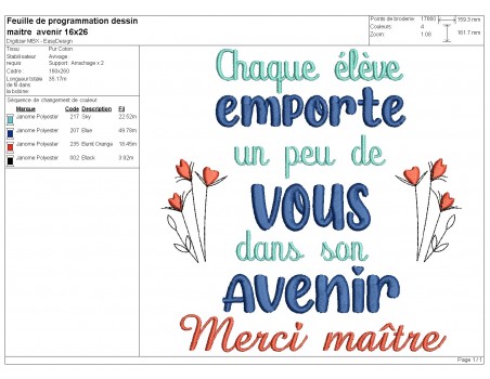 Motif de broderie machine maître avenir