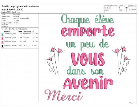 Motif de broderie machine merci à personnaliser