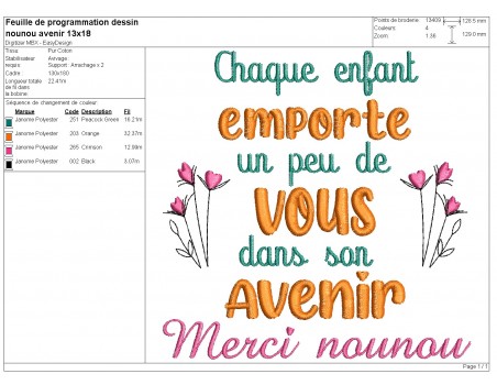 Motif de broderie machine avenir nounou