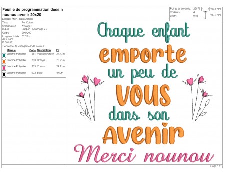 Motif de broderie machine avenir nounou