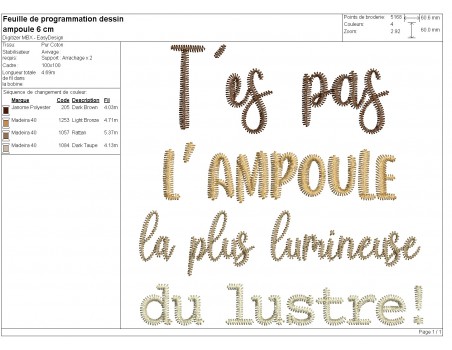 Motif de broderie machine t'es pas l'ampoule