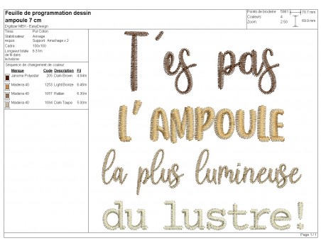 Motif de broderie machine t'es pas l'ampoule