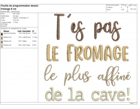 Motif de broderie machine t'es pas le fromage
