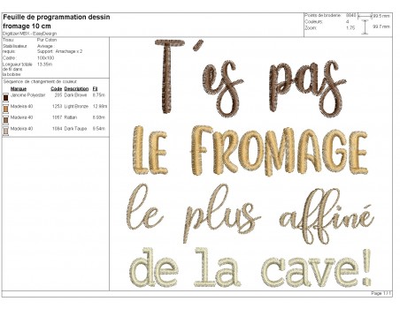 Motif de broderie machine t'es pas le fromage