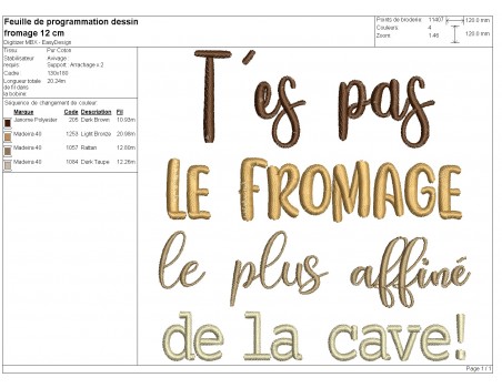 Motif de broderie machine t'es pas le fromage