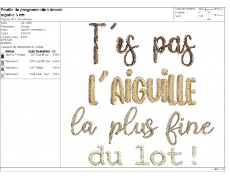 Motif de broderie machine t'es pas l'aiguille