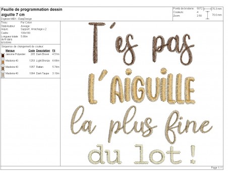 Motif de broderie machine t'es pas l'aiguille