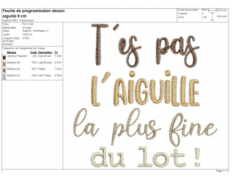 Motif de broderie machine t'es pas l'aiguille