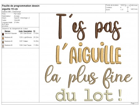 Motif de broderie machine t'es pas l'aiguille