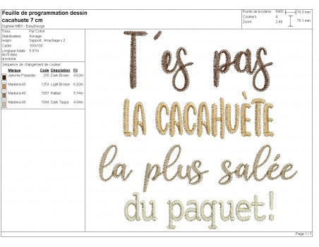 Motif de broderie machine t'es pas la cacahuète