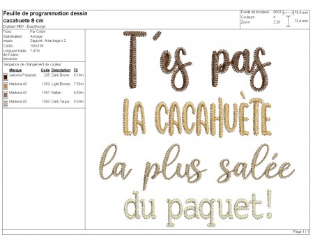 Motif de broderie machine t'es pas la cacahuète