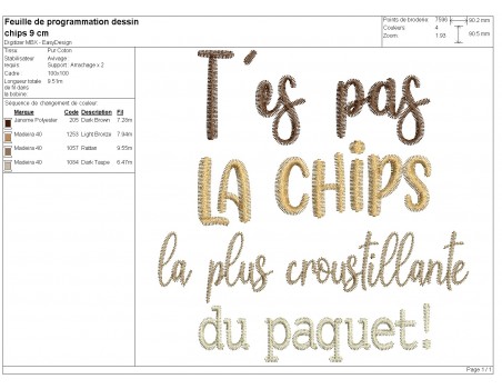 Motif de broderie machine t'es pas la chips
