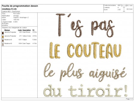 Motif de broderie machine t'es pas le couteau