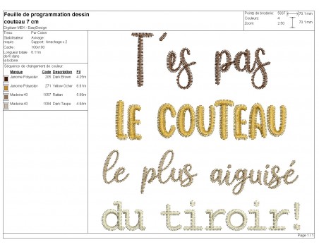 Motif de broderie machine t'es pas le couteau