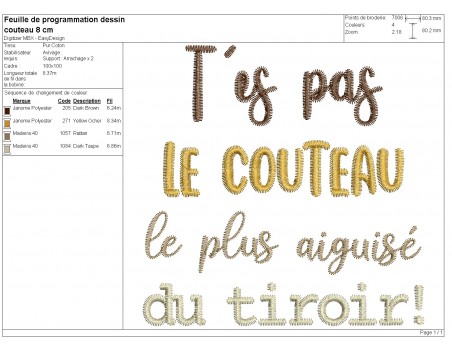 Motif de broderie machine t'es pas le couteau