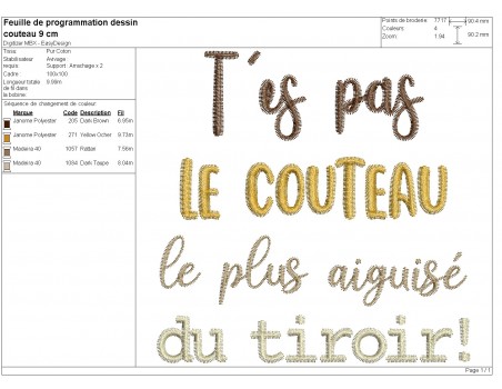 Motif de broderie machine t'es pas le couteau