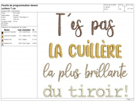 Motif de broderie machine t'es pas la cuillère