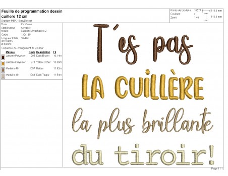 Motif de broderie machine t'es pas la cuillère