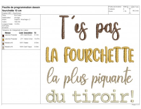 Motif de broderie machine t'es pas la fourchette