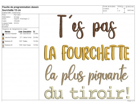Motif de broderie machine t'es pas la fourchette