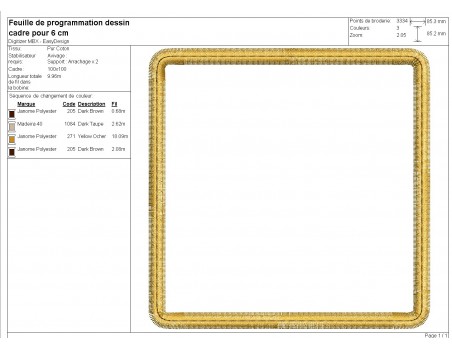 Motif de broderie machine cadre appliqué