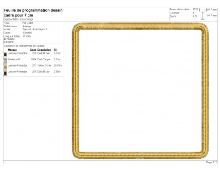 Motif de broderie machine cadre appliqué