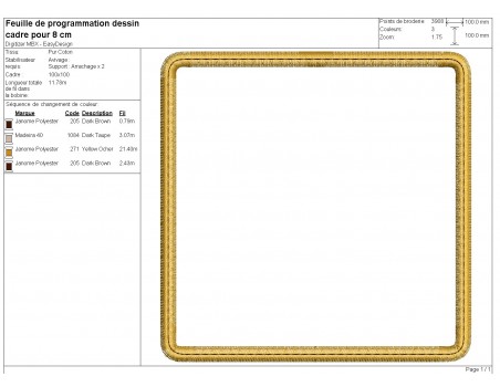 Motif de broderie machine cadre appliqué