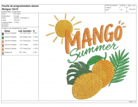 Motif de broderie machine  mangue summer