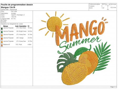 Motif de broderie machine  mangue summer