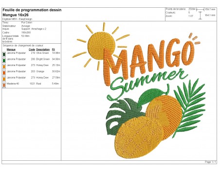 Motif de broderie machine  mangue summer