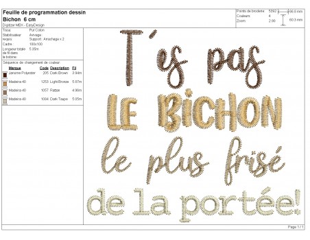 Motif de broderie machine t'es pas le bichon