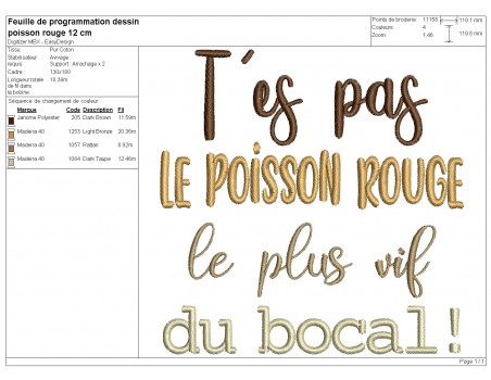 Motif de broderie machine t'es pas le poisson rouge