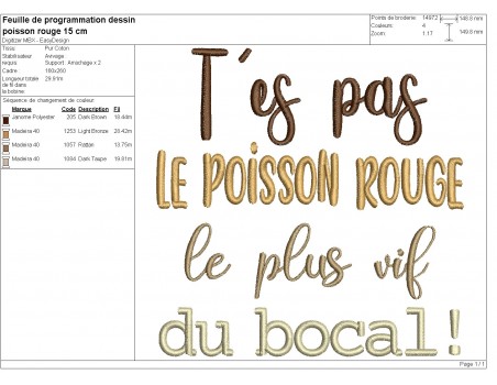 Motif de broderie machine t'es pas le poisson rouge