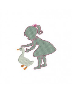 Motif de broderie machine fillette et  l'oie 