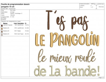 Motif de broderie machine t'es pas le pangolin