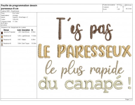 Motif de broderie machine t'es pas le paresseux