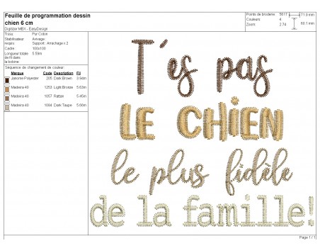 Motif de broderie machine t'es pas le chien