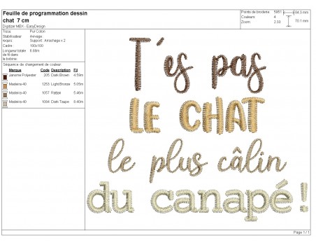 Motif de broderie machine t'es pas le chat
