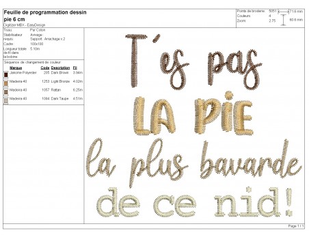 Motif de broderie machine t'es pas la pie