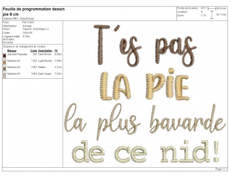 Motif de broderie machine t'es pas la pie