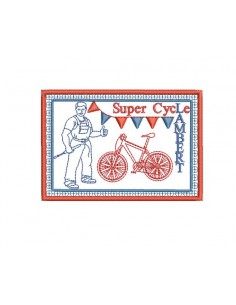 Motif de broderie machine plaque publicitaire vélo