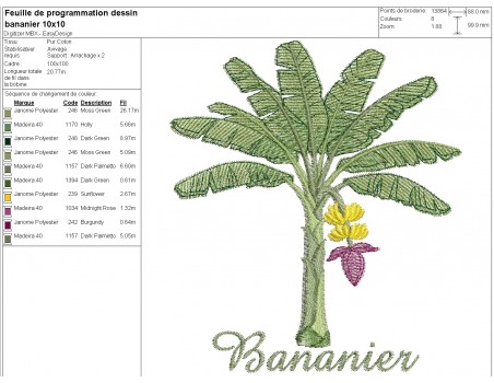 Motif de broderie machine  bananier