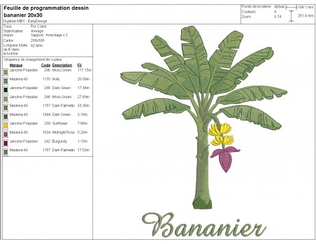 machine embroidery design banana tree
