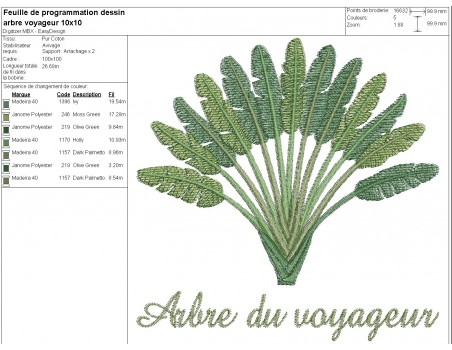 Motif de broderie machine  arbre du voyageur