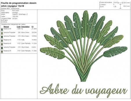 Motif de broderie machine  arbre du voyageur