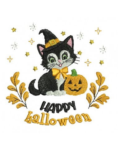 machine embroidery  design Halloween cat