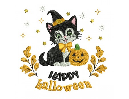 Motif de broderie machine  chat halloween