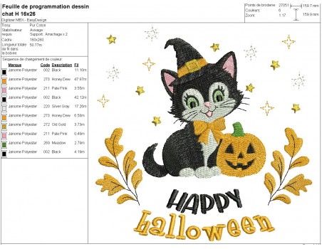 Motif de broderie machine  chat halloween