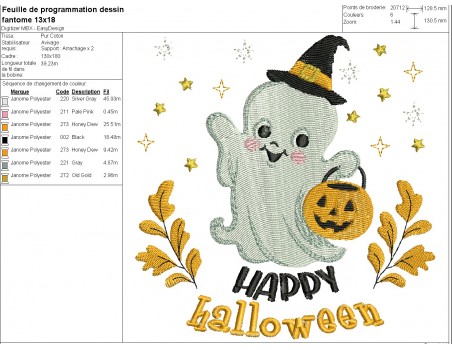 Motif de broderie machine  fantôme d' halloween